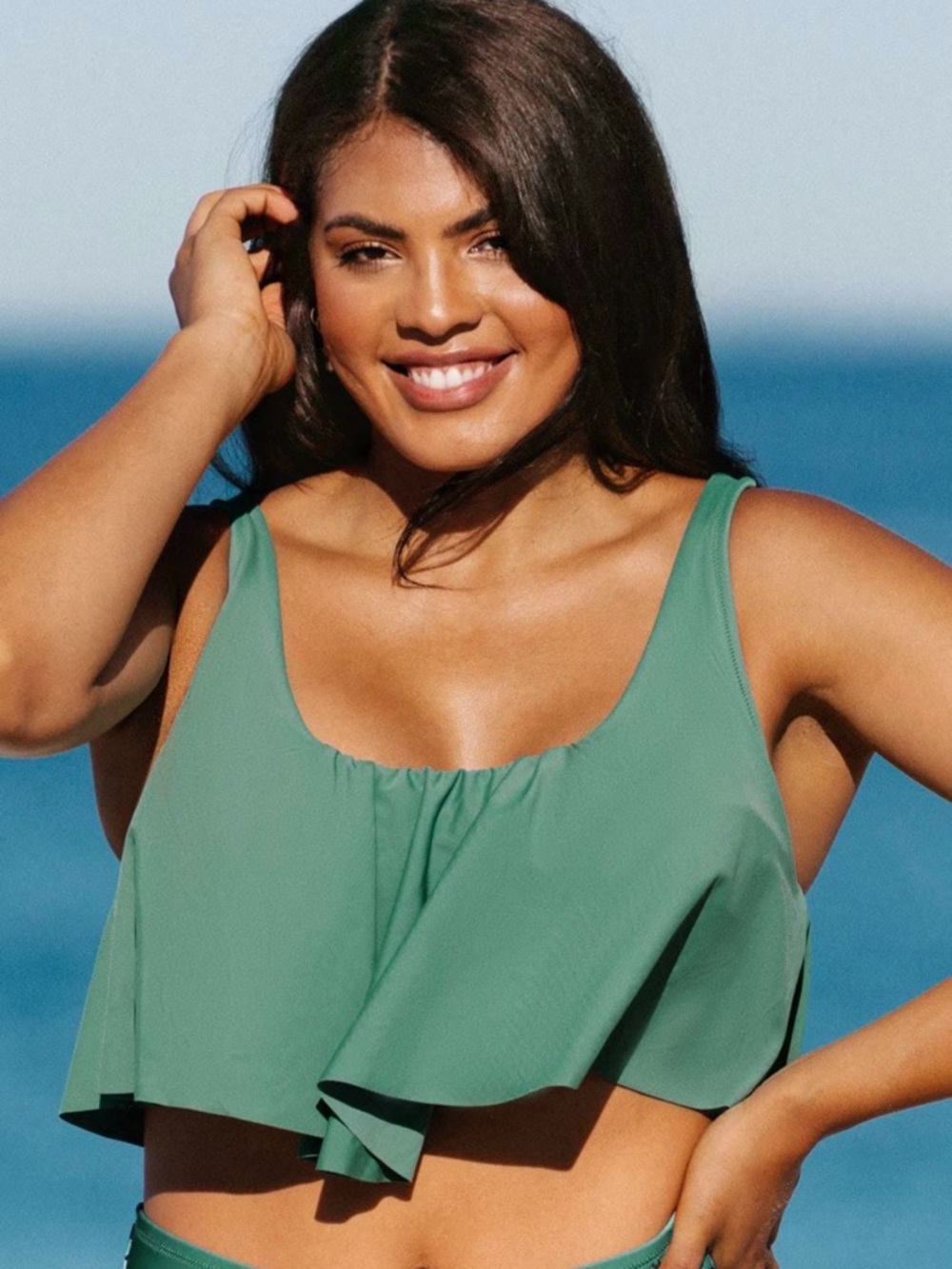 Cupshe NWT Bree Green Ruffle Tankini Plus Size Bikini Top  Women’s Size 1X